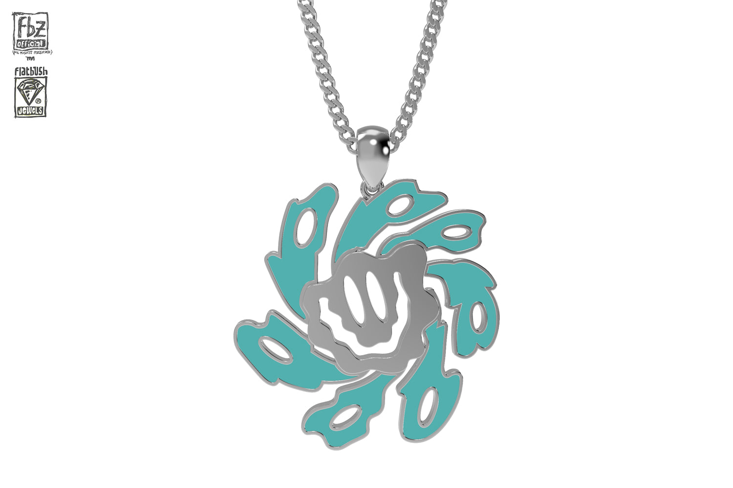TURQUOISE SMILEY CHAIN IN WHITE GOLD.